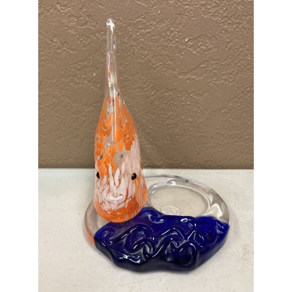 PartyLite Bermuda Tropical Fish Orange Glass Tealight Holder 5 3/4” - Picture 3 of 9